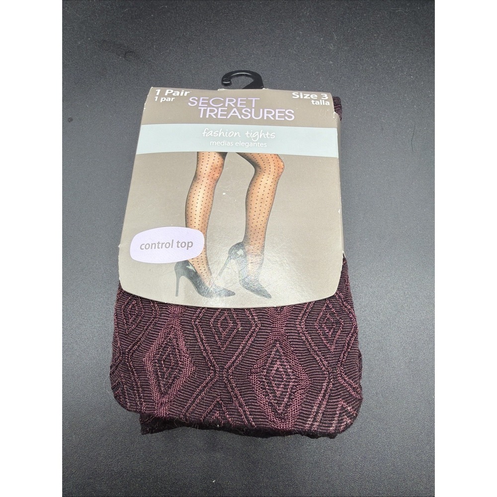 New Burlesque Vintage Pinup Burgundy Floral Pattern Fashion Tights Size 3